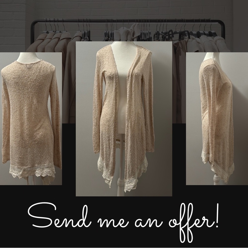 Woman’s Long Sleeve Knit Cardigan with Crochet Bottom